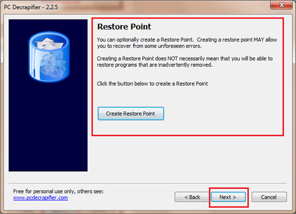 PC Decrapifier restore