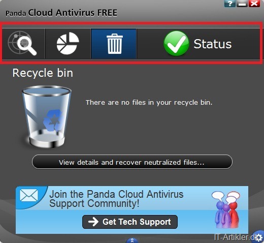 Panda Cloud Antivirus menu